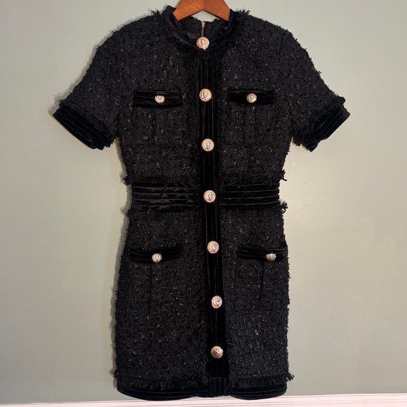 Bella Barnett Size Medium Yuana Mini Dress Black Tweed Chanel Style NWT - Picture 5 of 7